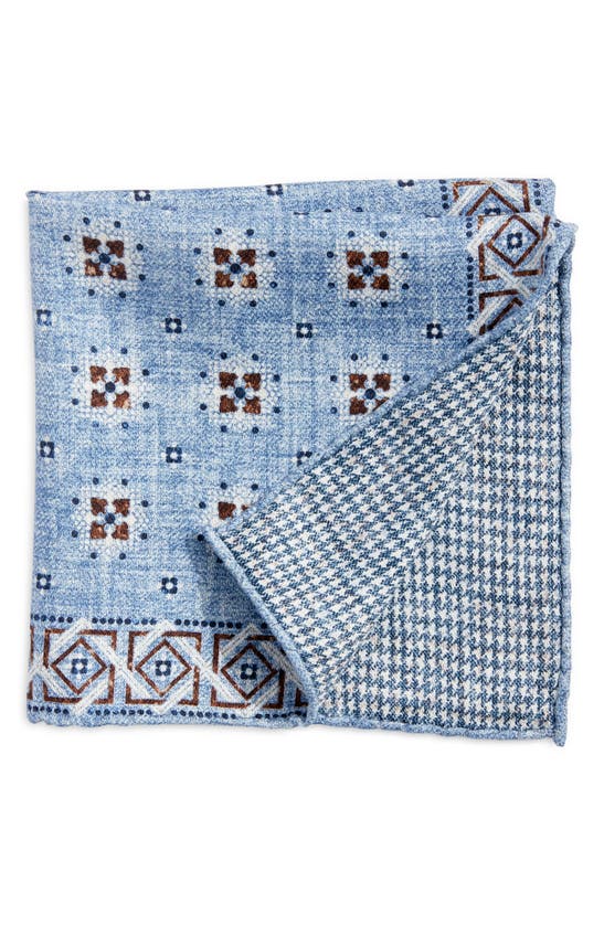 Shop Edward Armah Neat & Houndstooth Prints Reversible Silk Pocket Square In Blue