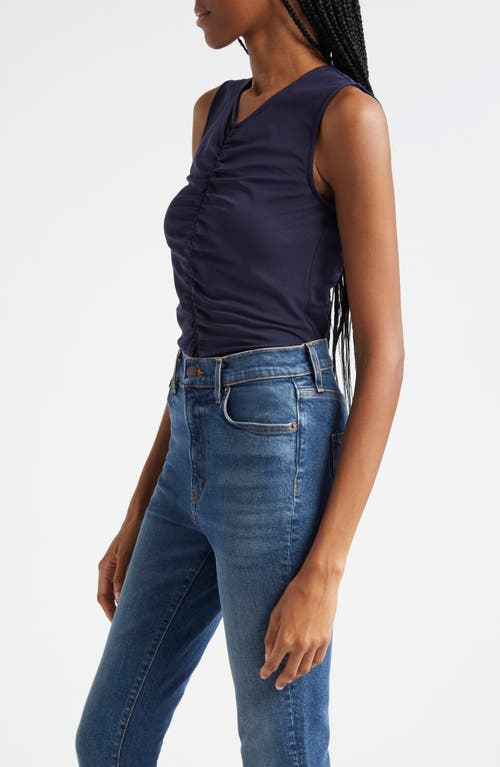 Shop Veronica Beard Neeta Center Ruched Sleeveless Knit Top In Navy