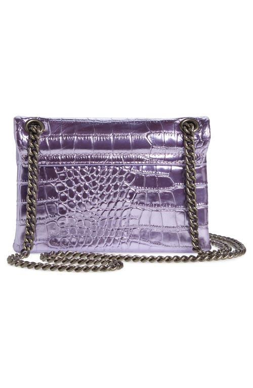 Shop Kurt Geiger London Mini Brixton Croc Embossed Metallic Leather Shoulder Bag In Light/pastel Purple
