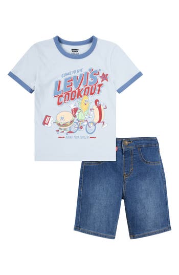 Levi's® Kids' Cookout Ringer T-shirt & Shorts Set In Niagra Mist