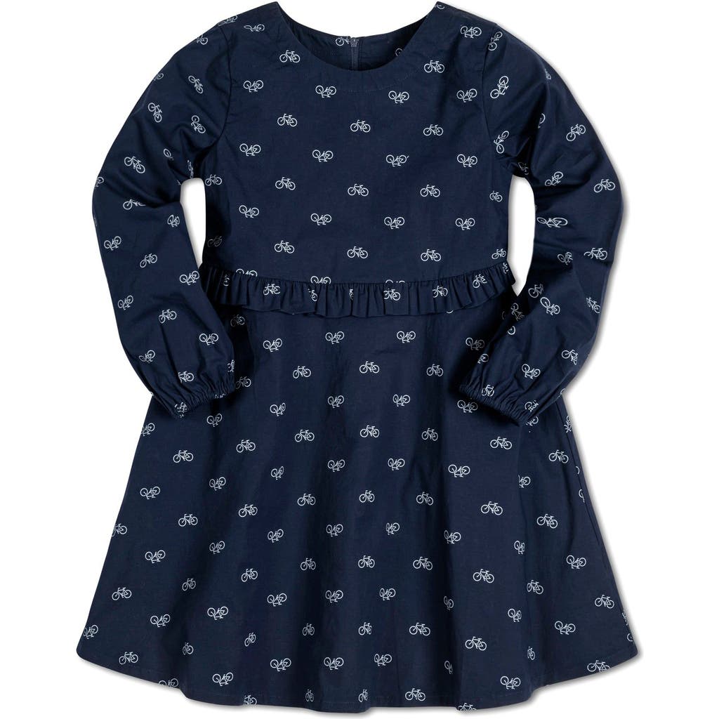 Hope & Henry Girls' Ruffle Waist Dress, Toddler In Navy Bicycle Print