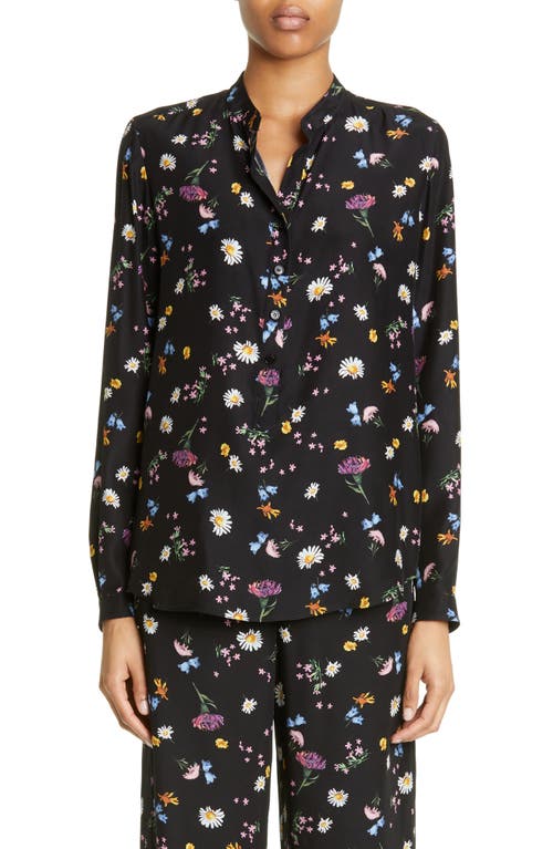 Stella McCartney Ditsy Floral Silk Button-Up Blouse in Black Floral