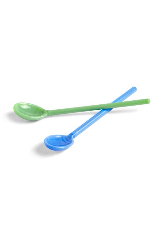 HAY Set of 2 Solid Glass Spoons in Sky Blue And Green