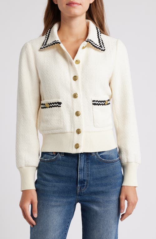 Shop Zoe And Claire Collar Tweed Cardigan In Cream