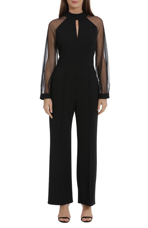 Mixed Media Long Sleeve Jumpsuit in Black