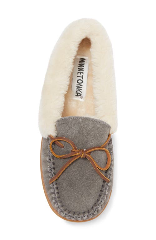 Shop Minnetonka Camp Collar Faux Fur Slipper In Grey