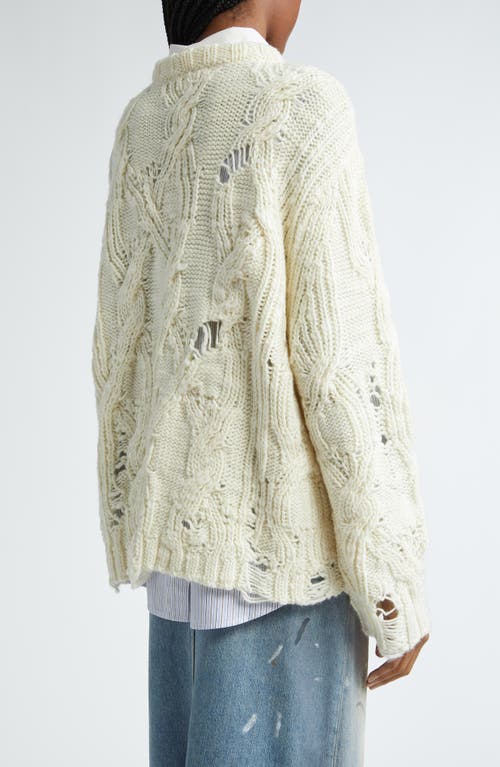 Shop Acne Studios Kolda Ripped Cable Knit Wool Sweater In Pale Beige