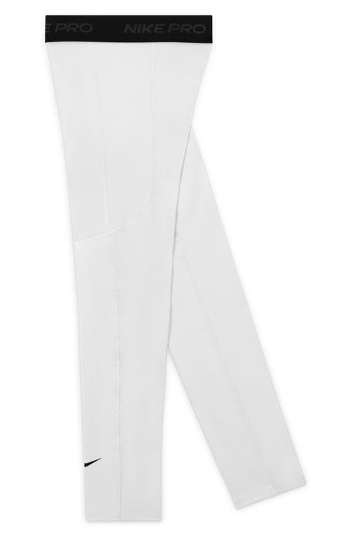 Shop Nike Kids' Pro Dri-fit Athletic Tights In White/white/black