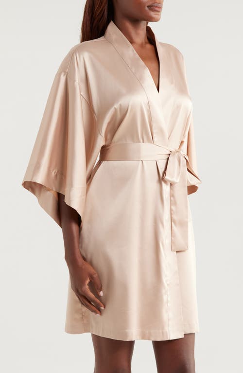 Shop Natori Glamour Short Satin Robe In Cafe