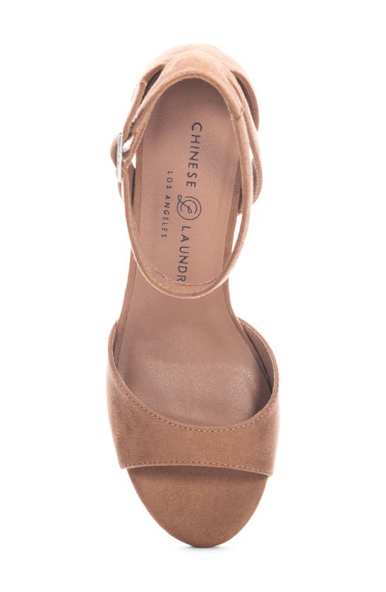 Shop Chinese Laundry Robby Flared Heel Sandal In Tan Fine Suede