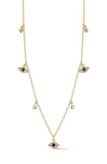 Sphera Milano 14k Over Silver Cz Eye Charm Choker Necklace In Gold