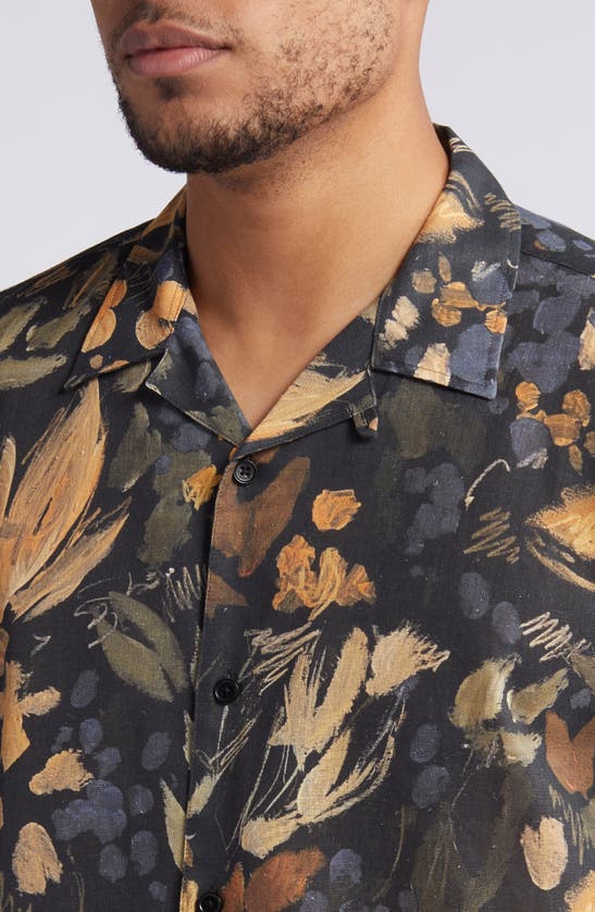Shop Ted Baker Moselle Floral Linen & Cotton Camp Shirt In Black Multi