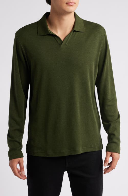 Shop Nordstrom Clean Long Sleeve Pima Cotton Polo In Green Depths Heather