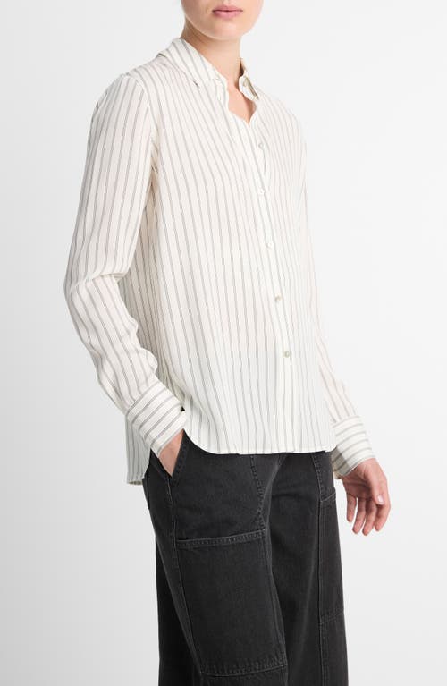 Shop Vince Stripe Stretch Silk Button-up Shirt In Pale Bone