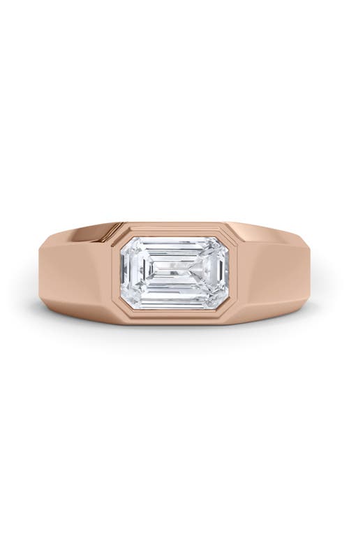 Hautecarat Emerald Cut Lab Created Diamond Signet Ring In 2.00 Ctw 18k Rose Gold