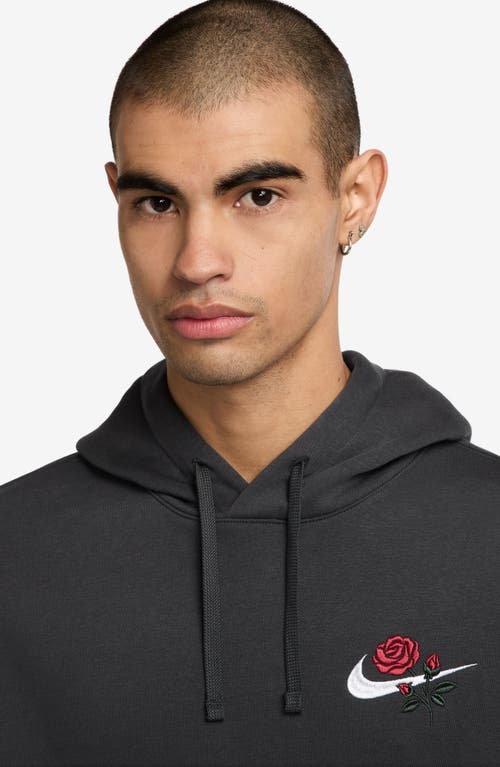 Shop Nike Sportswear Club Embroidered Rose Swoosh Pullover Hoodie In Anthracite