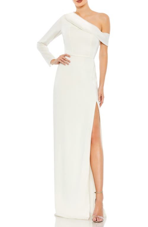 Shop Ieena For Mac Duggal One-shoulder Jersey Sheath Gown In White