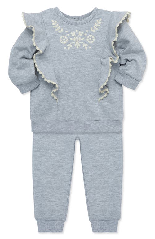 Shop Little Me Embroidered Ruffle Sweatshirt & Joggers Set In Grey