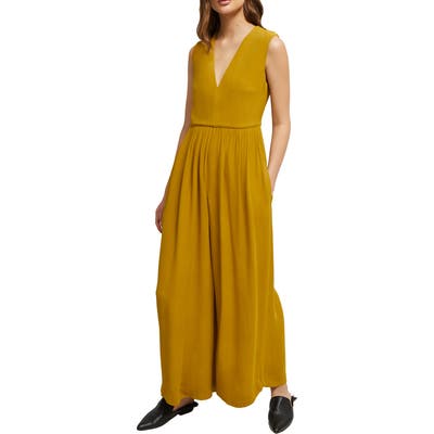 French Connection Carrabelle Wide Leg Crepe Jumpsuit, Yellow