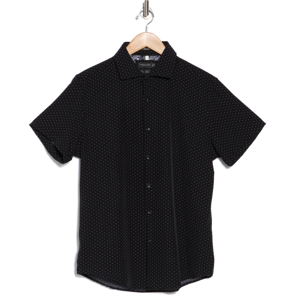 Denim And Flower White Dots Tech Short Sleeve Button-up Shirt In Black