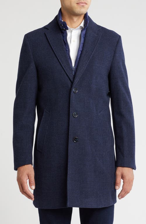 Shop English Laundry Wool Blend Plaid Coat With Bib In Blue