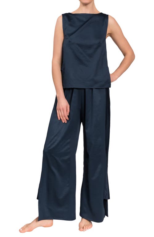 Piper Wide Leg Sleeveless Cotton Pajamas in Inky Blue
