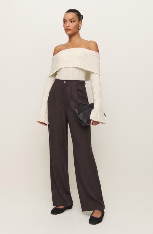 Shop Reformation Lana Foldover Off The Shoulder Recycled Cashmere & Wool Blend Sweater In Gossamer