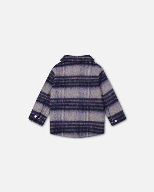 Shop Deux Par Deux Little Boy's Overshirt Wool-effect With Pockets Plaid Blue And Gray In Plaid Blue & Grey