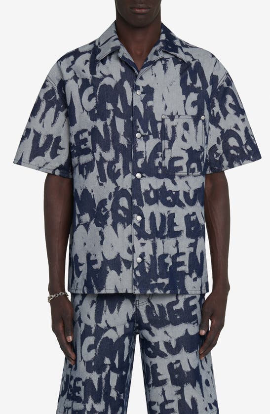 Shop Alexander Mcqueen Logo Jacquard Denim Button-up Shirt In Indigo