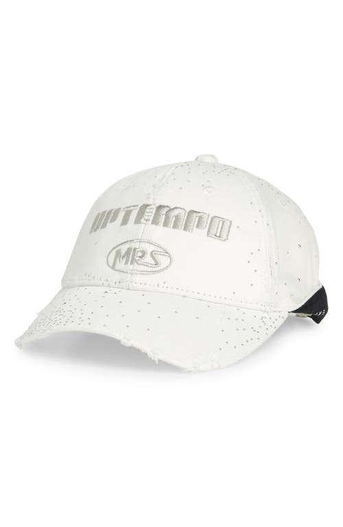 Uptempo Embroidered & Embellished Rolled Back Baseball Cap in White