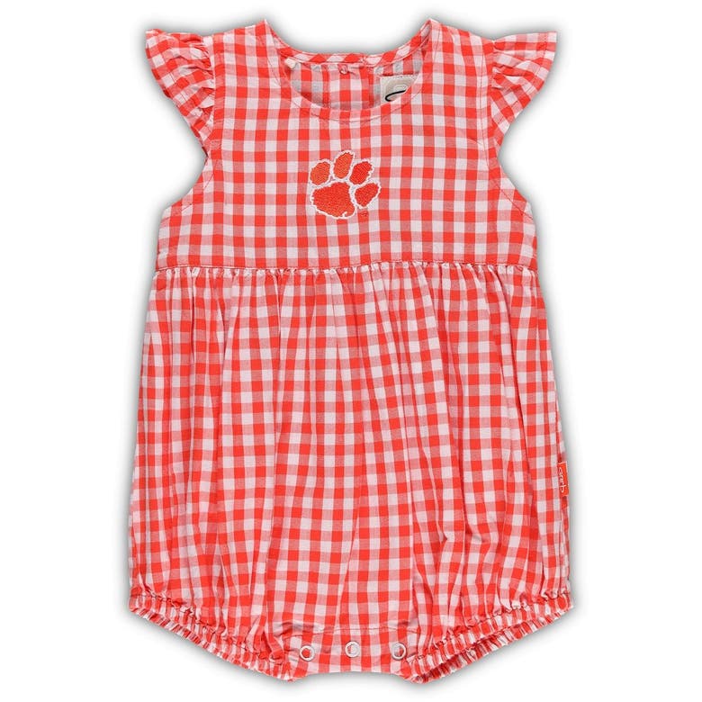 Garb Babies' Girls Infant  Orange Clemson Tigers Cara Woven Gingham Ruffled Bodysuit
