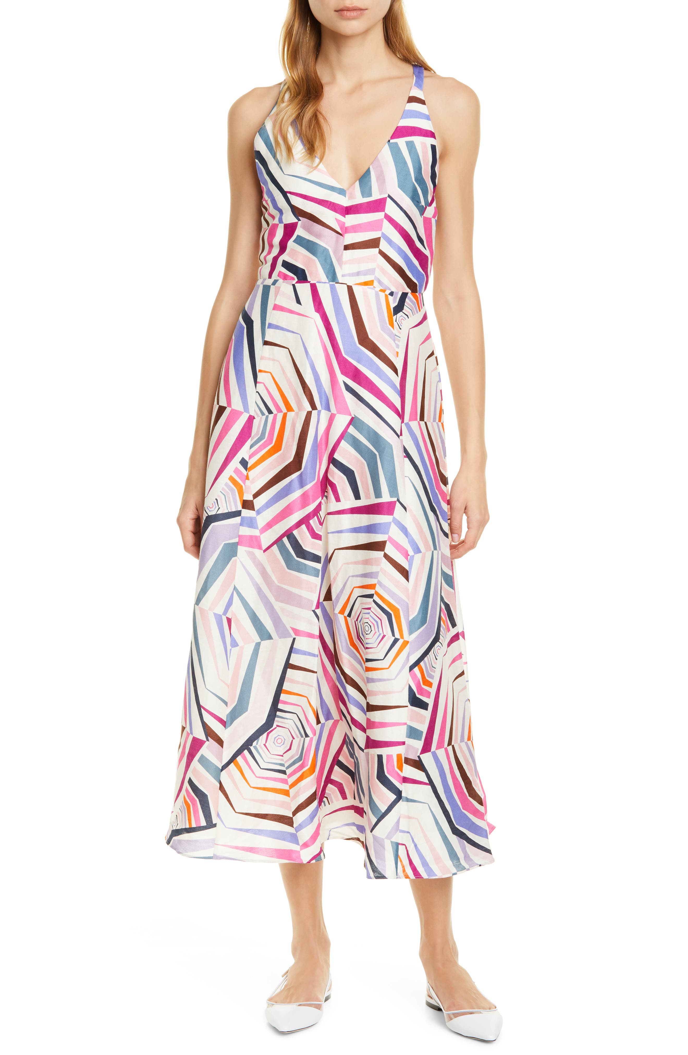 Kate Spade New York Geobrella Print Linen & Silk Sundress, Pink