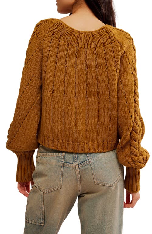 Shop Free People Sandre Cable Stitch Pullover Sweater In Olive Tapenade