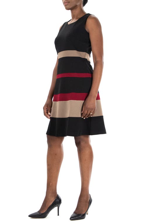 Nina Leonard Sleeveless Jewel Neck Colorblock Dress In Black/mink/crimson