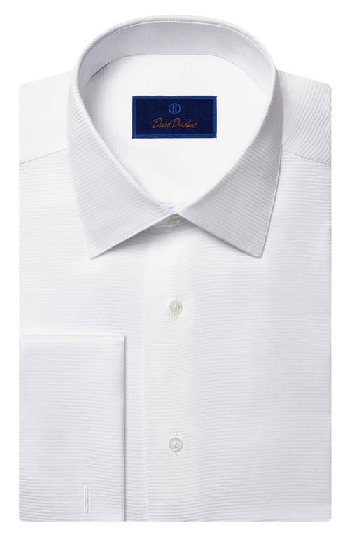 David Donahue Trim Fit Horizontal Rib French Cuff Formal Shirt Solid White at Nordstrom,