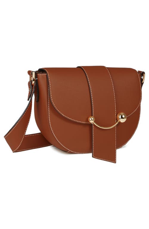 Shop Strathberry Crescent Saddle Leather Crossbody Bag In Chestnut/vanilla