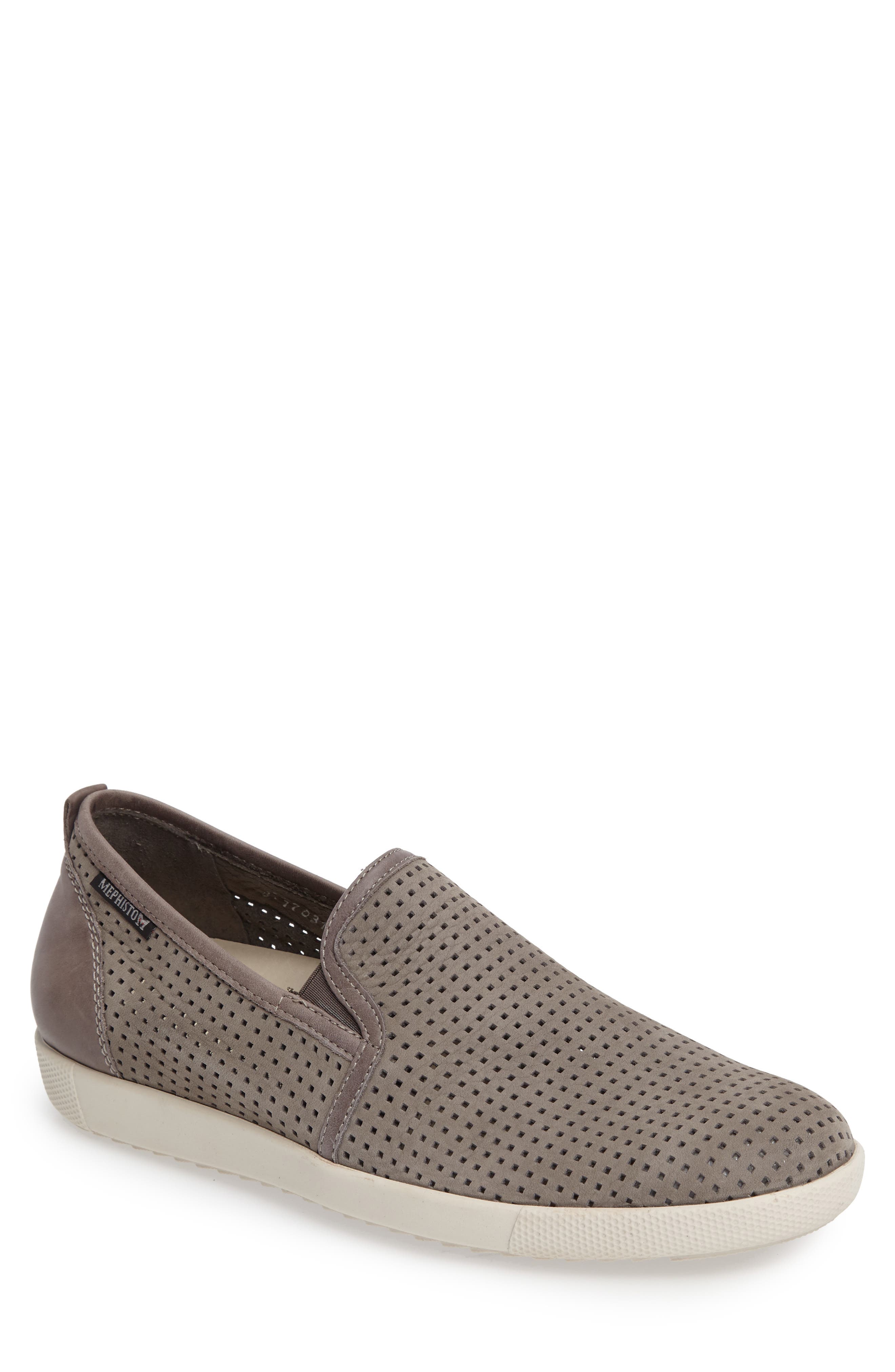 mens perforated leather slip on shoes