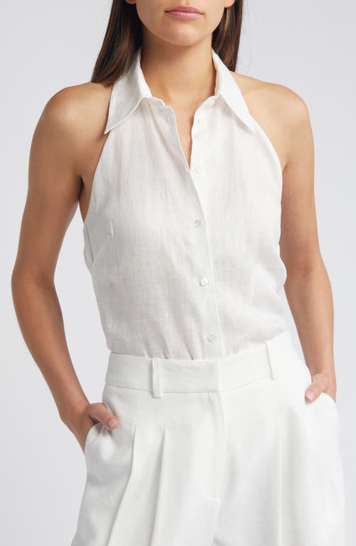 MANGO Chiara Halter Neck Linen Button-Up Shirt White at Nordstrom,