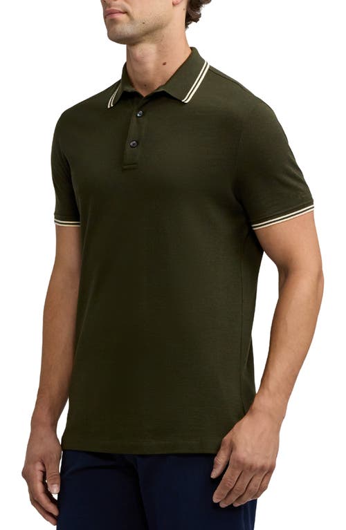 Shop Ralph Lauren Purple Label Tipped Wool Piqué Polo In Forest Night