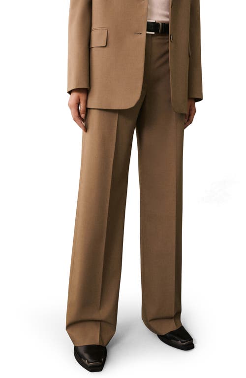 Mango Pleat Front Wide Leg Suit Pants In Medium Brown