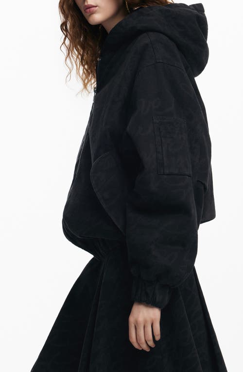 Desigual Tonal Pattern Hooded Jacket In Black