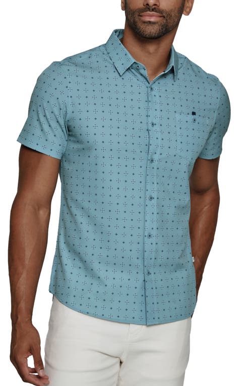 7 Diamonds Ronin Medallion Print Short Sleeve Performance Button-Up Shirt in Seafoam 