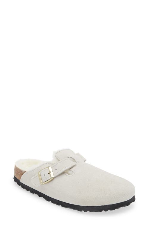 Birkenstock Boston Genuine Shearling Lined Clog in Antique White/Antique White at Nordstrom, Size 6-6.5Us