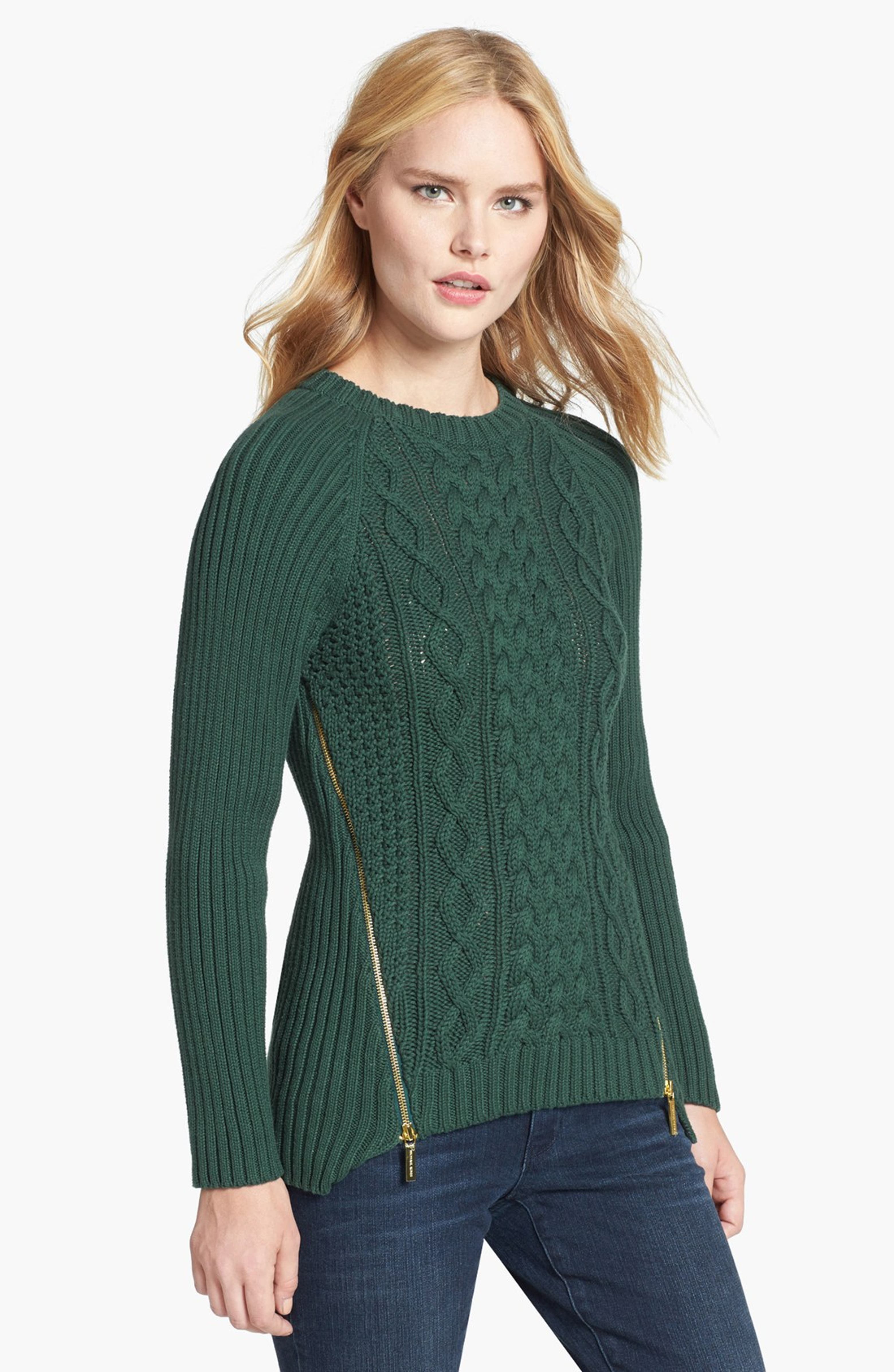 MICHAEL Michael Kors Side Zip Cable Knit Sweater | Nordstrom