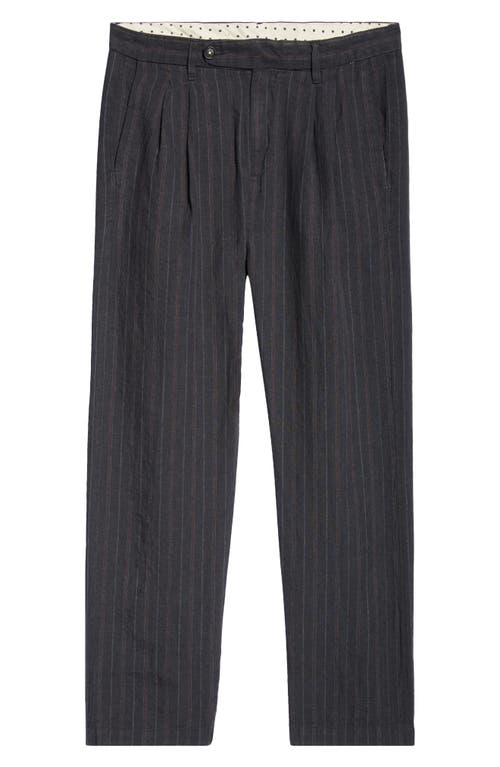 Stripe Pleat Front Linen Pants in R570 Dark Blue