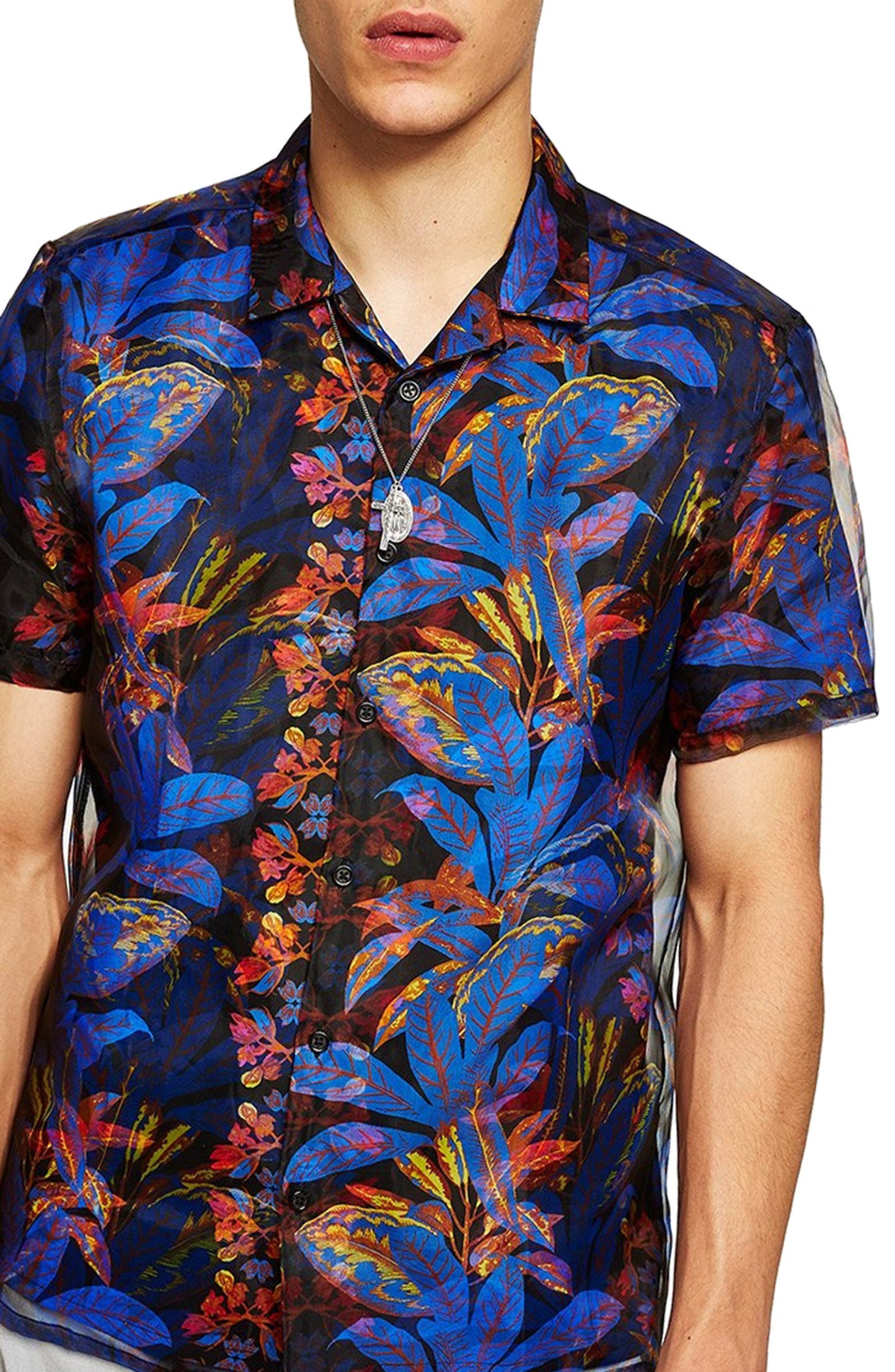 Topman Floral Print & Mesh Classic Fit Shirt | Nordstrom