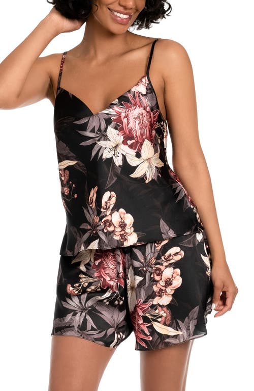 Midnight Bakery Print Lace Trim Satin Short Pajamas In Midnight Tropics/black