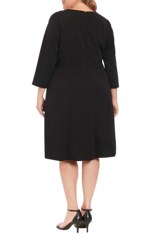 London Times Plus Size 3/4-sleeve Tab-waist Fit & Flare Dress In Black