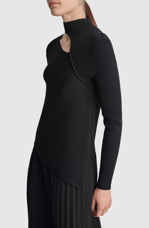 Shop Dkny Cutout Detail Rib Sweater In Black