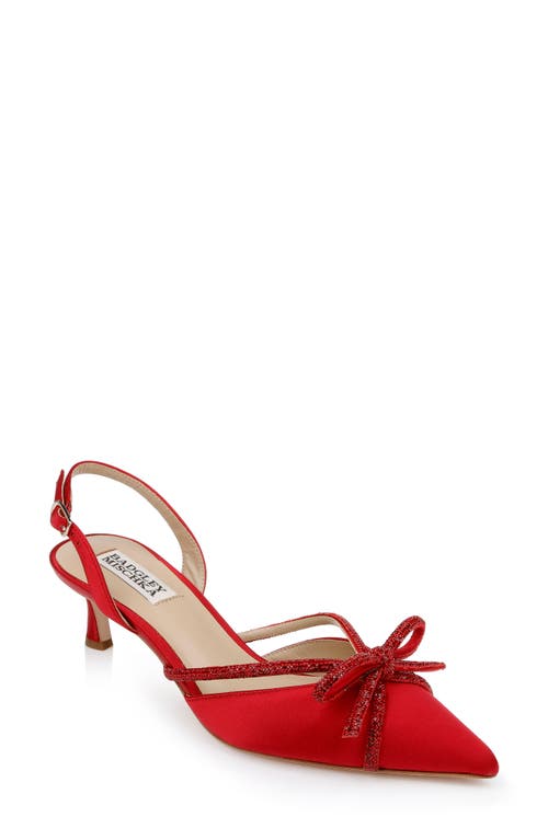 Shop Badgley Mischka Collection Angelina Slingback Pointed Toe Kitten Heel Pump In Red Satin